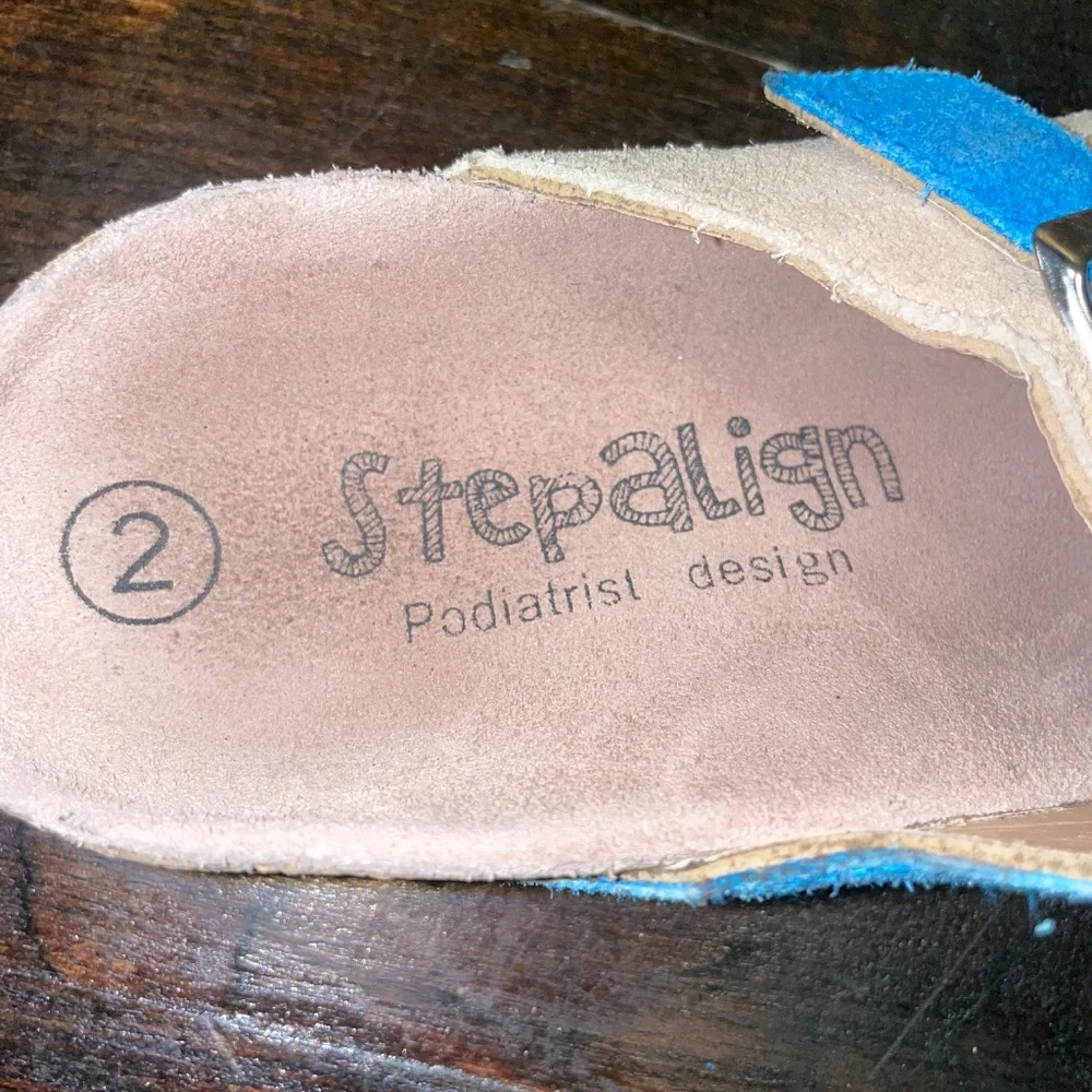 Kids Step Align Podiatrist design‎ Orthopedic Slip On Buckle Tan blue Sandals 2